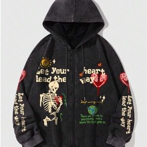 & Other Stories Black Zip Up Sweater with Graphic Design